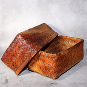 Japanese Vintage Bamboo Basket Storage Box Handwoven Rectangular Kago BVO650