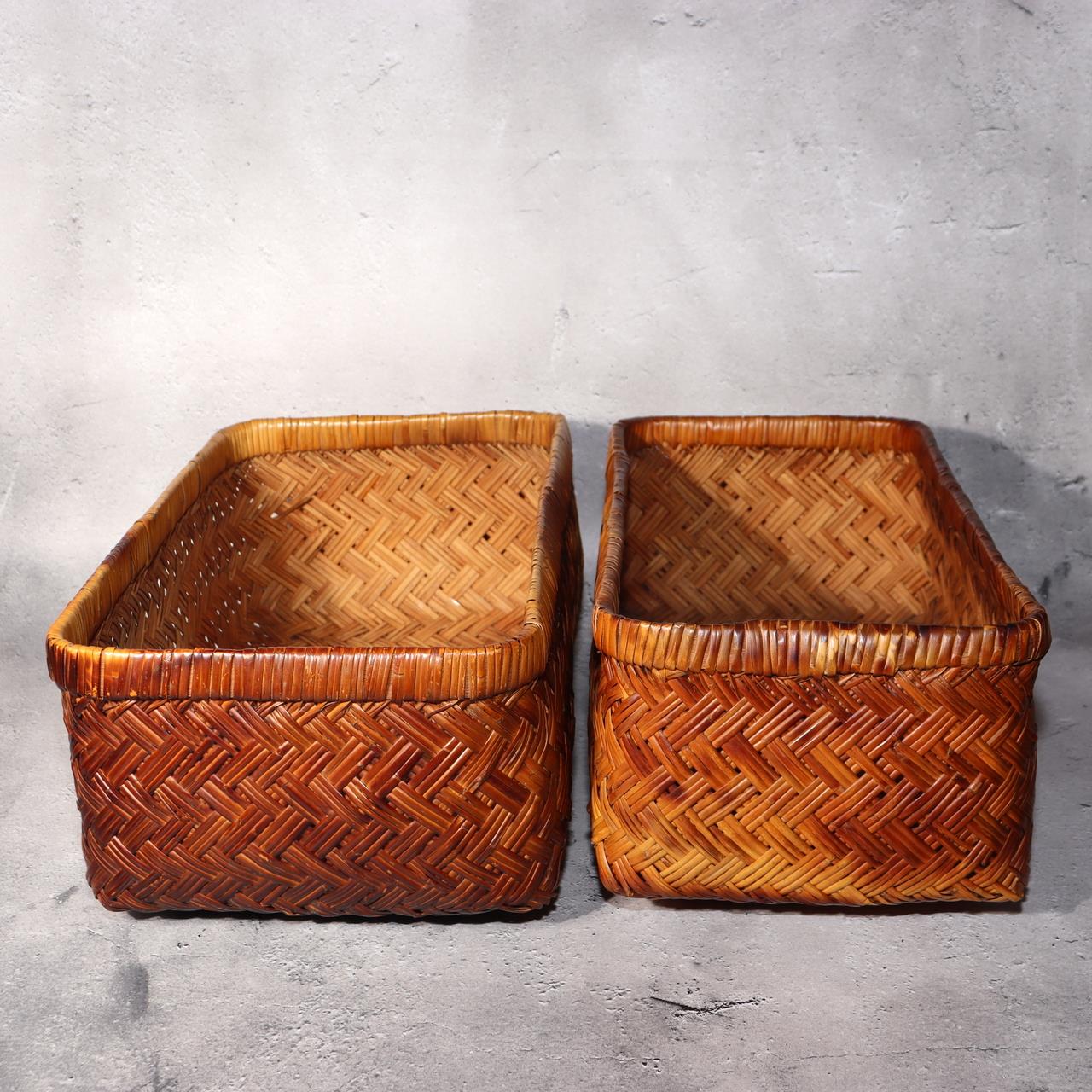 Japanese Vintage Bamboo Basket Storage Box Handwoven Rectangular Kago BVO657