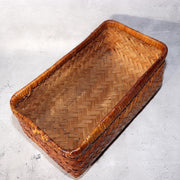 Japanese Vintage Bamboo Basket Storage Box Handwoven Rectangular Kago BVO6512