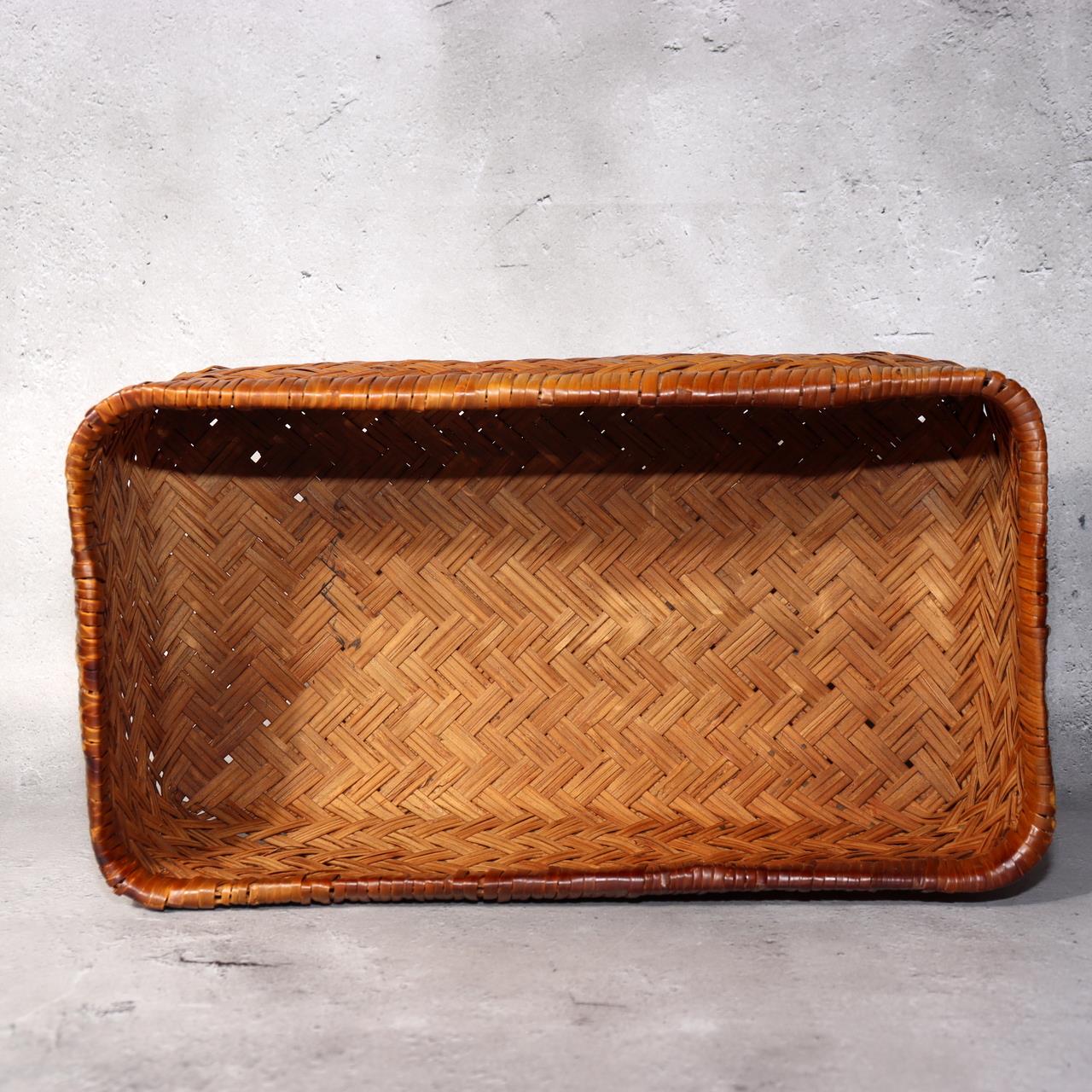 Japanese Vintage Bamboo Basket Storage Box Handwoven Rectangular Kago BVO6515