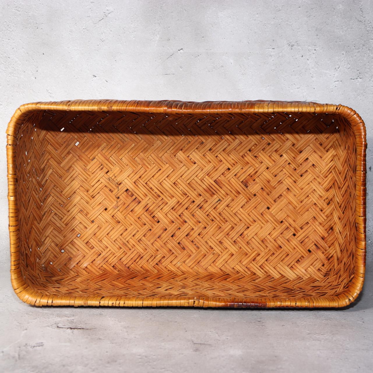 Japanese Vintage Bamboo Basket Storage Box Handwoven Rectangular Kago BVO6517