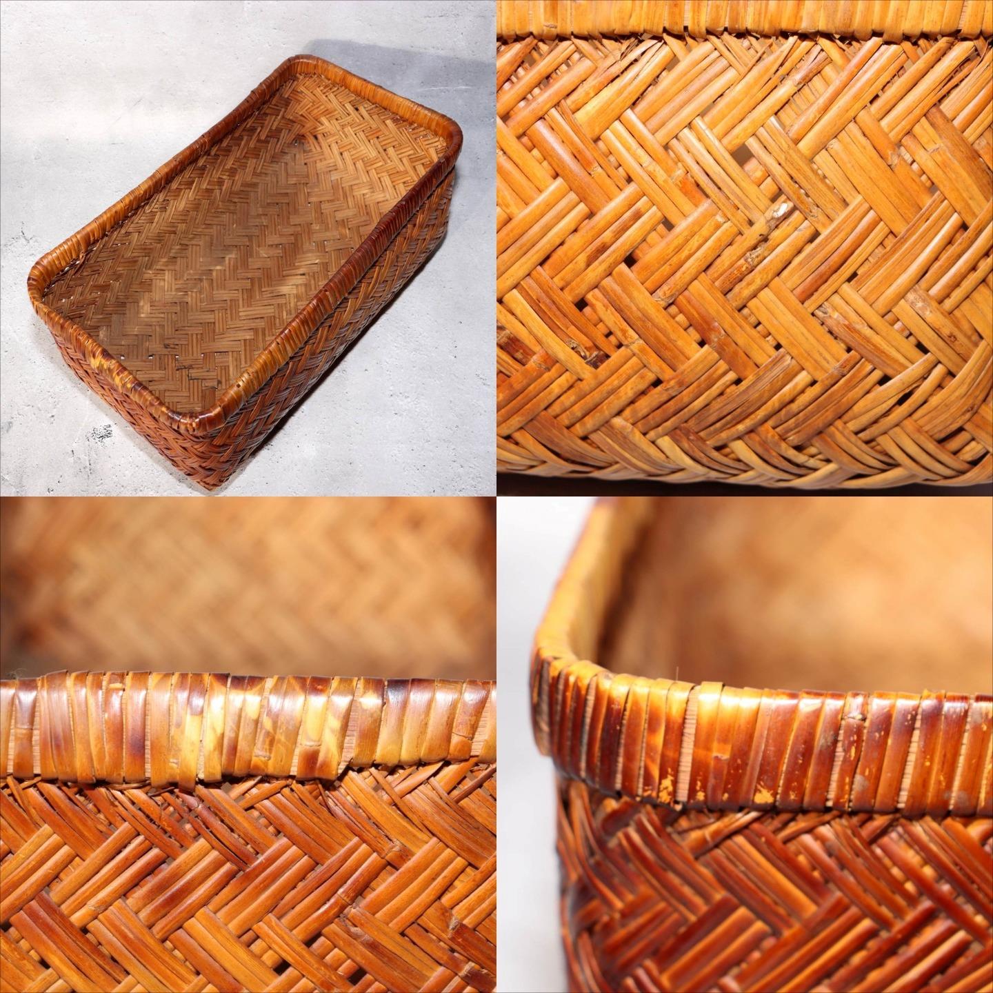 Japanese Vintage Bamboo Basket Storage Box Handwoven Rectangular Kago BVO658