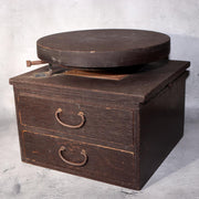Japanese Antique Wooden Rotating Stand Pottery Work Table Tansu Chest Drawers0
