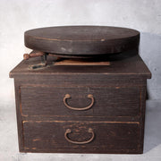 Japanese Antique Wooden Rotating Stand Pottery Work Table Tansu Chest Drawers1