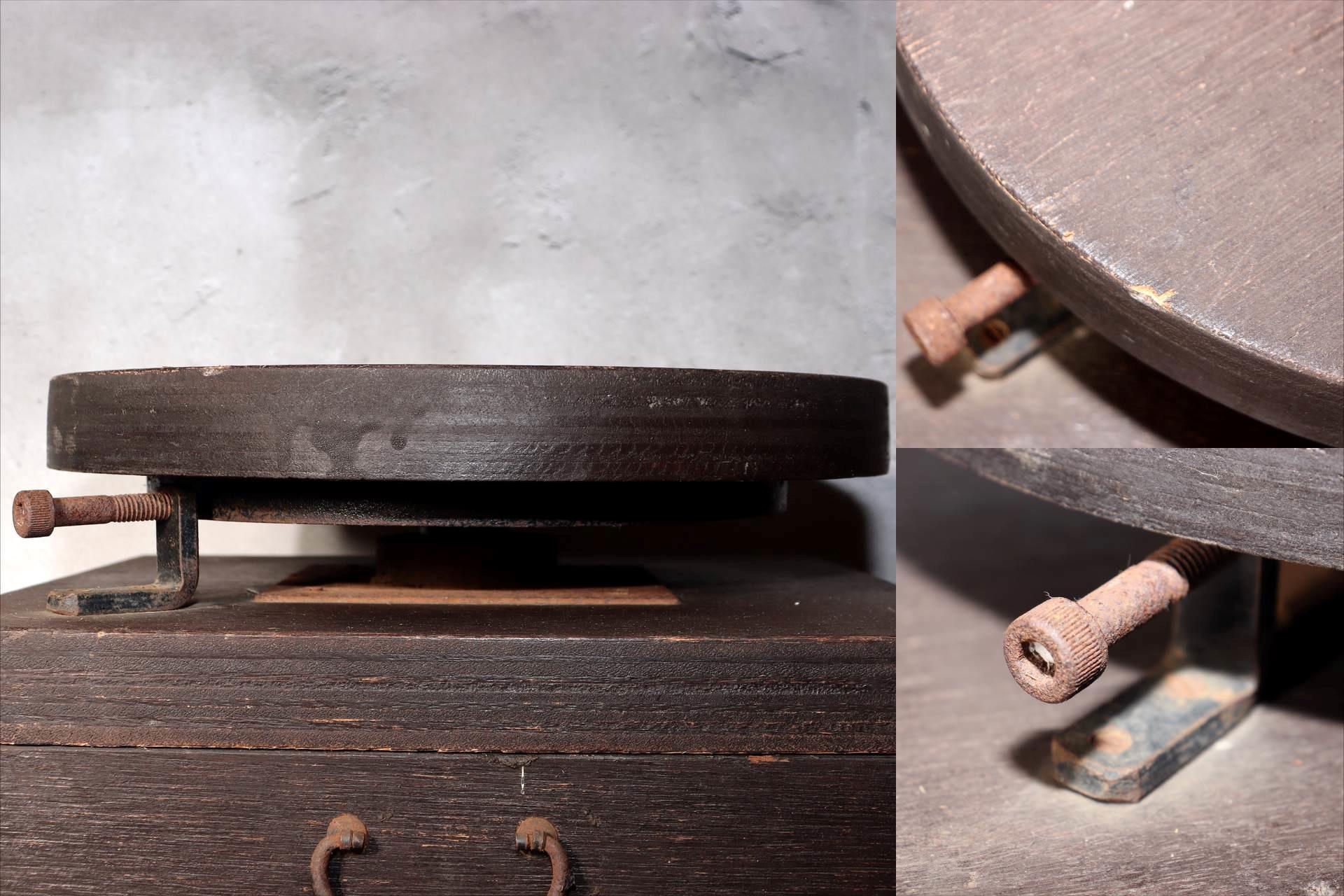 Japanese Antique Wooden Rotating Stand Pottery Work Table Tansu Chest Drawers7