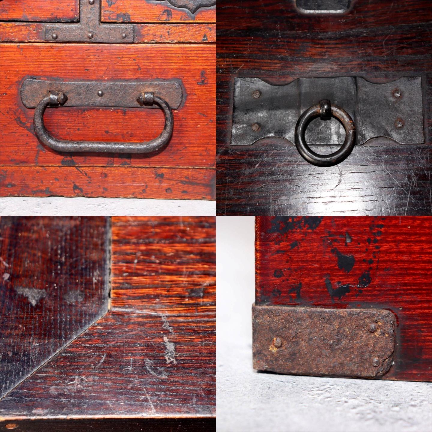 Japanese Antique wooden Kake Suzuribako inkstone box Funa Tansu drawer WBX3267