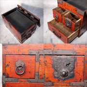 Japanese Antique wooden Kake Suzuribako inkstone box Funa Tansu drawer WBX3266