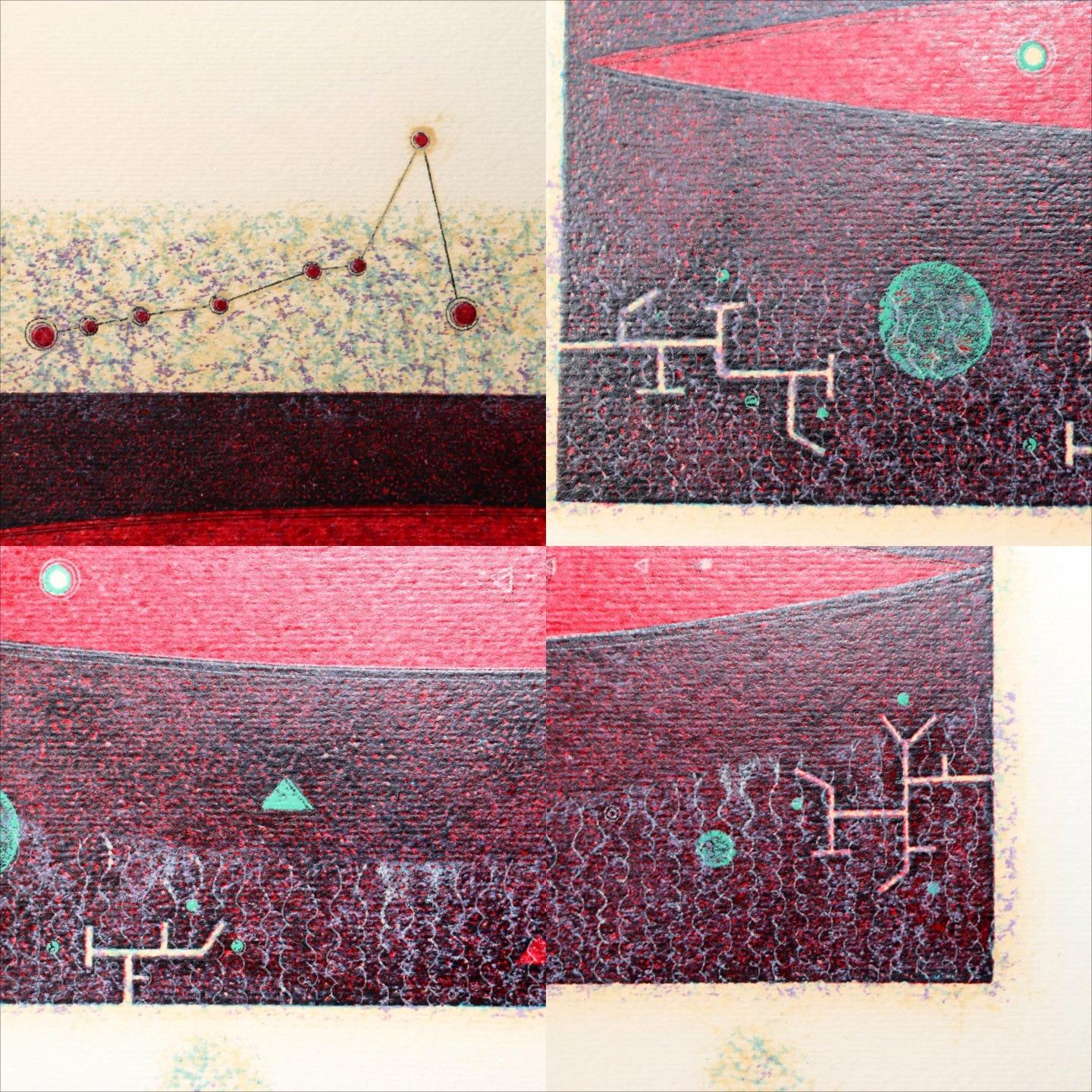 Japanese Modern Woodblock Print Masao Ohba Pisces Night Vintage Limited 22/2008