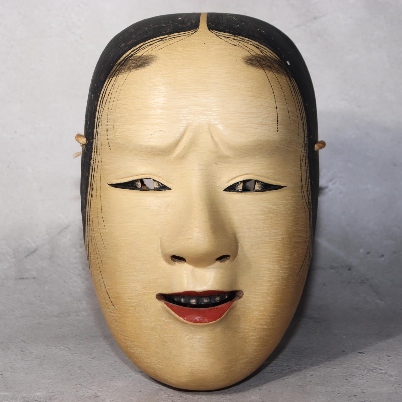Japanese Noh Mask Jissun-gami Old Woman No Eyebrows Type Wooden Hand-Carved Trad0