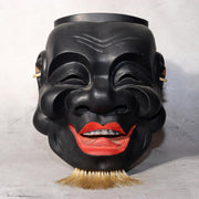Japanese Wooden Noh Mask Daikoku God of Fortune Black Lacquer Hand Carved0