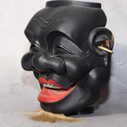 Japanese Wooden Noh Mask Daikoku God of Fortune Black Lacquer Hand Carved1