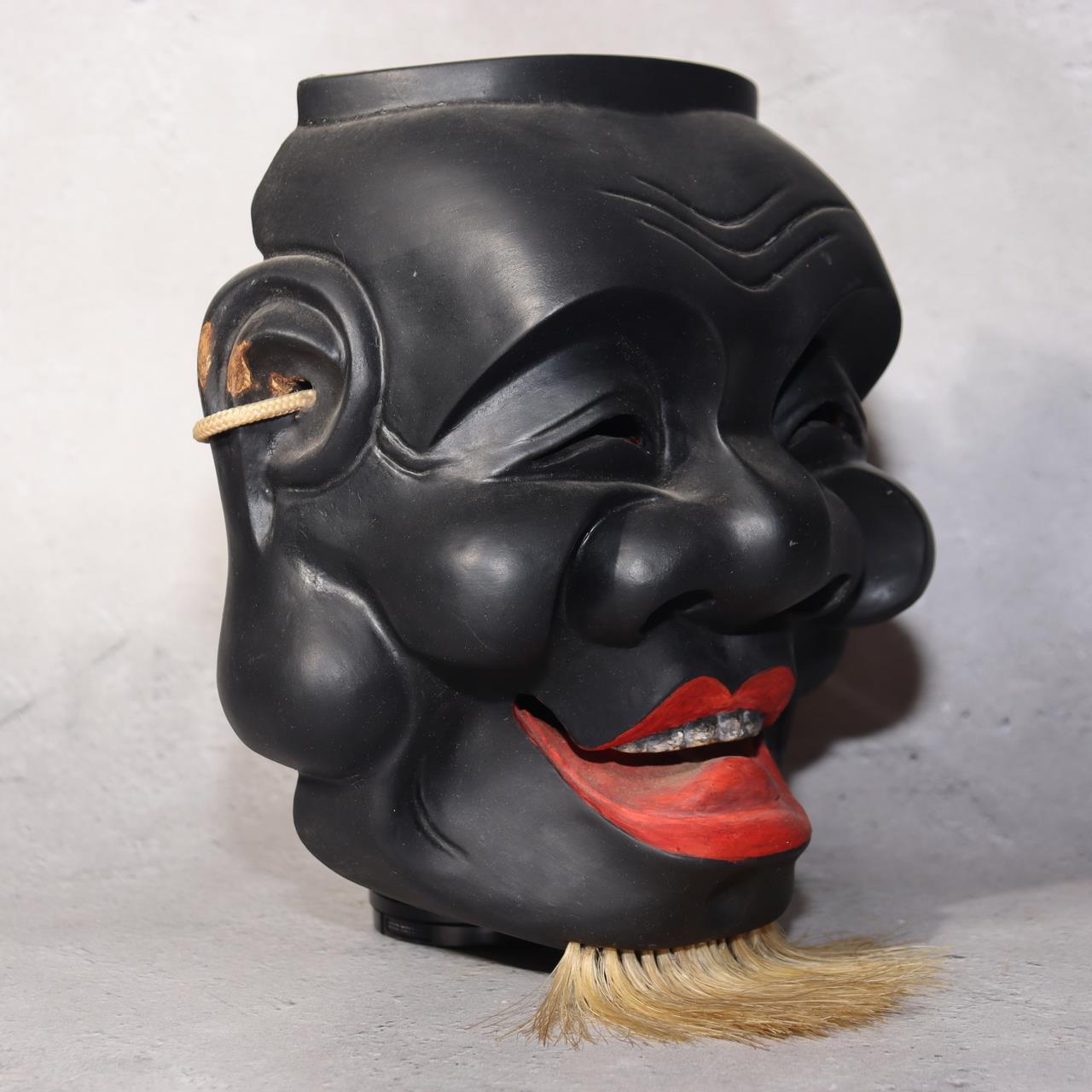 Japanese Wooden Noh Mask Daikoku God of Fortune Black Lacquer Hand Carved2