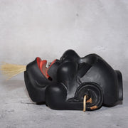 Japanese Wooden Noh Mask Daikoku God of Fortune Black Lacquer Hand Carved14