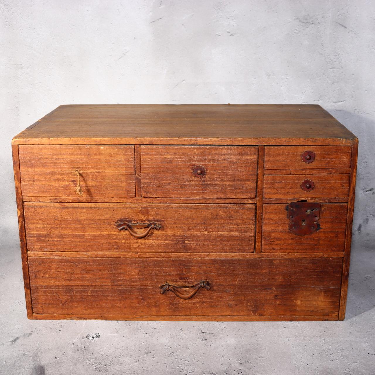 Japanese Antique Wooden Tansu Chest Drawers Storage Box Meiji Furniture WBX3250