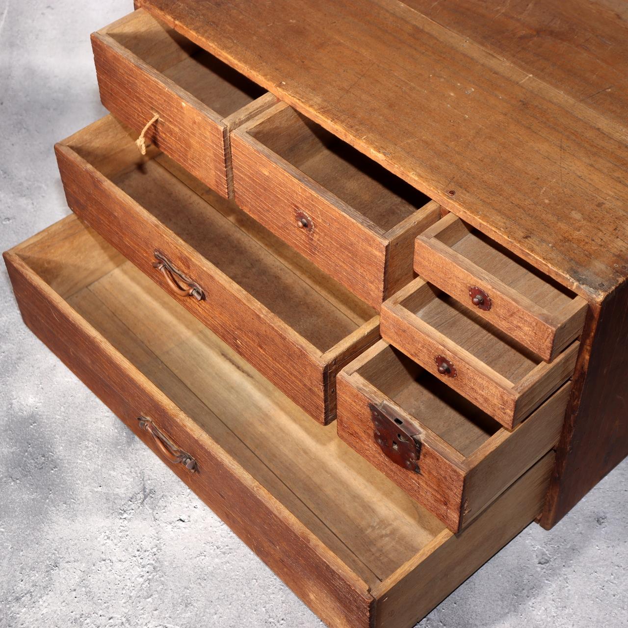 Japanese Antique Wooden Tansu Chest Drawers Storage Box Meiji Furniture WBX32522