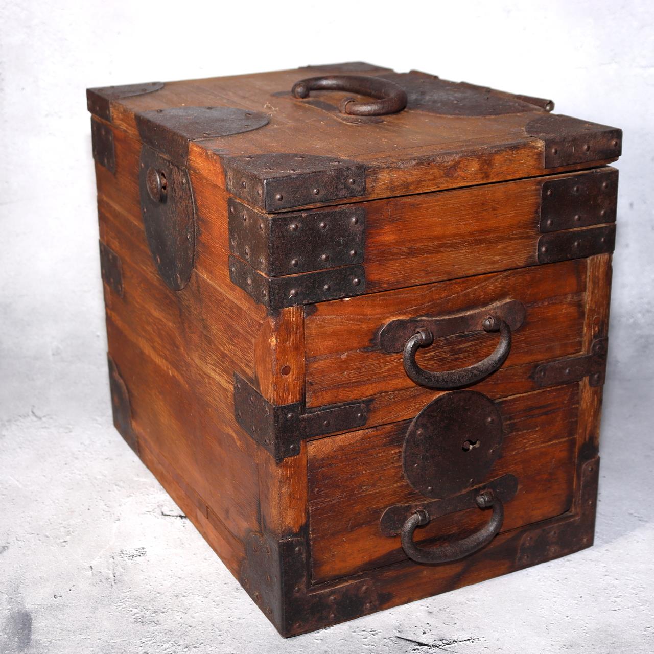 Japanese Antique wooden Kake Suzuribako inkstone box Funa Tansu drawer WBX3270