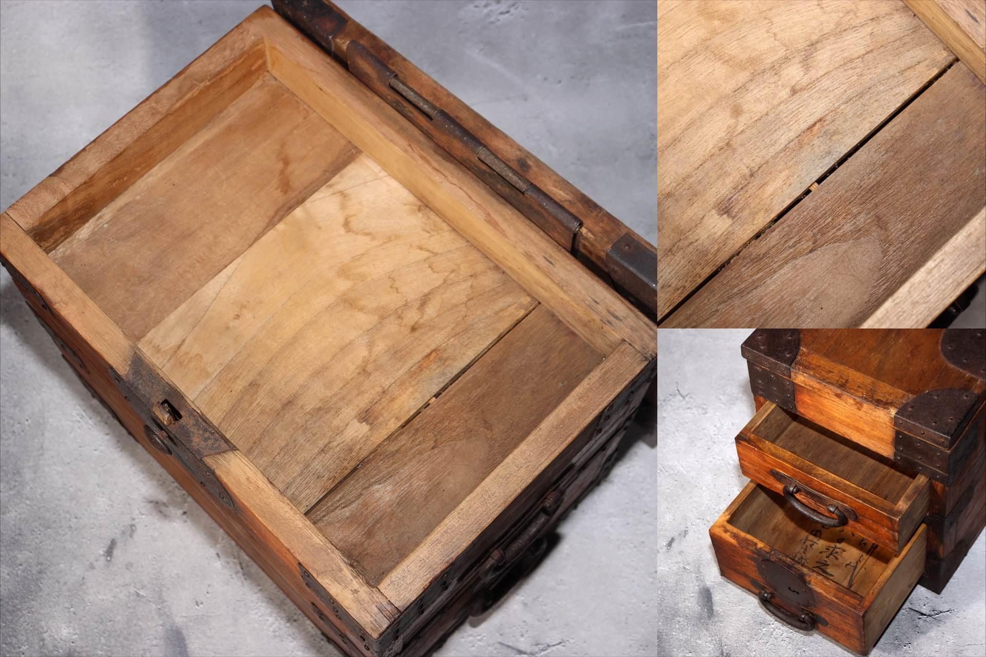 Japanese Antique wooden Kake Suzuribako inkstone box Funa Tansu drawer WBX3277