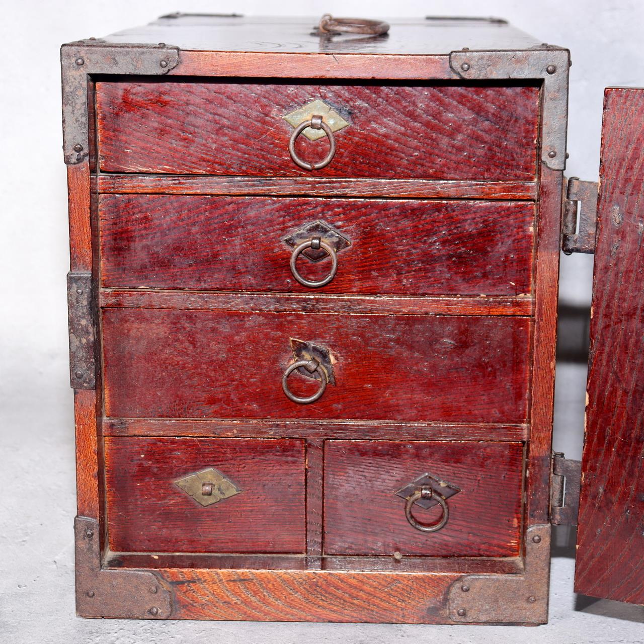 Japanese Antique Wooden Funa Tansu Chest 5 Drawers Merchant Ship Box Meiji14