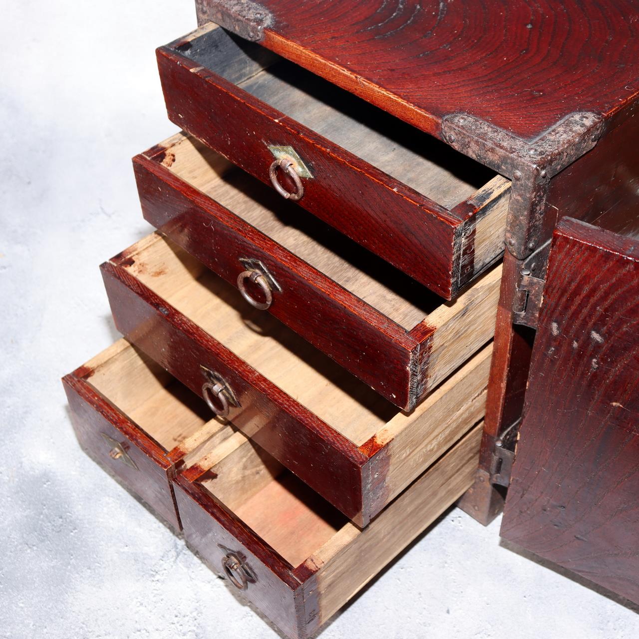 Japanese Antique Wooden Funa Tansu Chest 5 Drawers Merchant Ship Box Meiji15