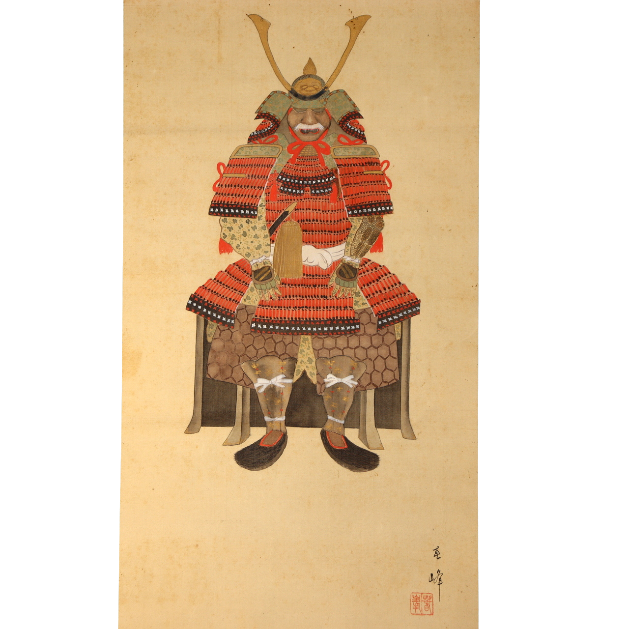 Japanese Antique Samurai Armor Kakejiku Hanging Scroll Painting with Box ASO4131