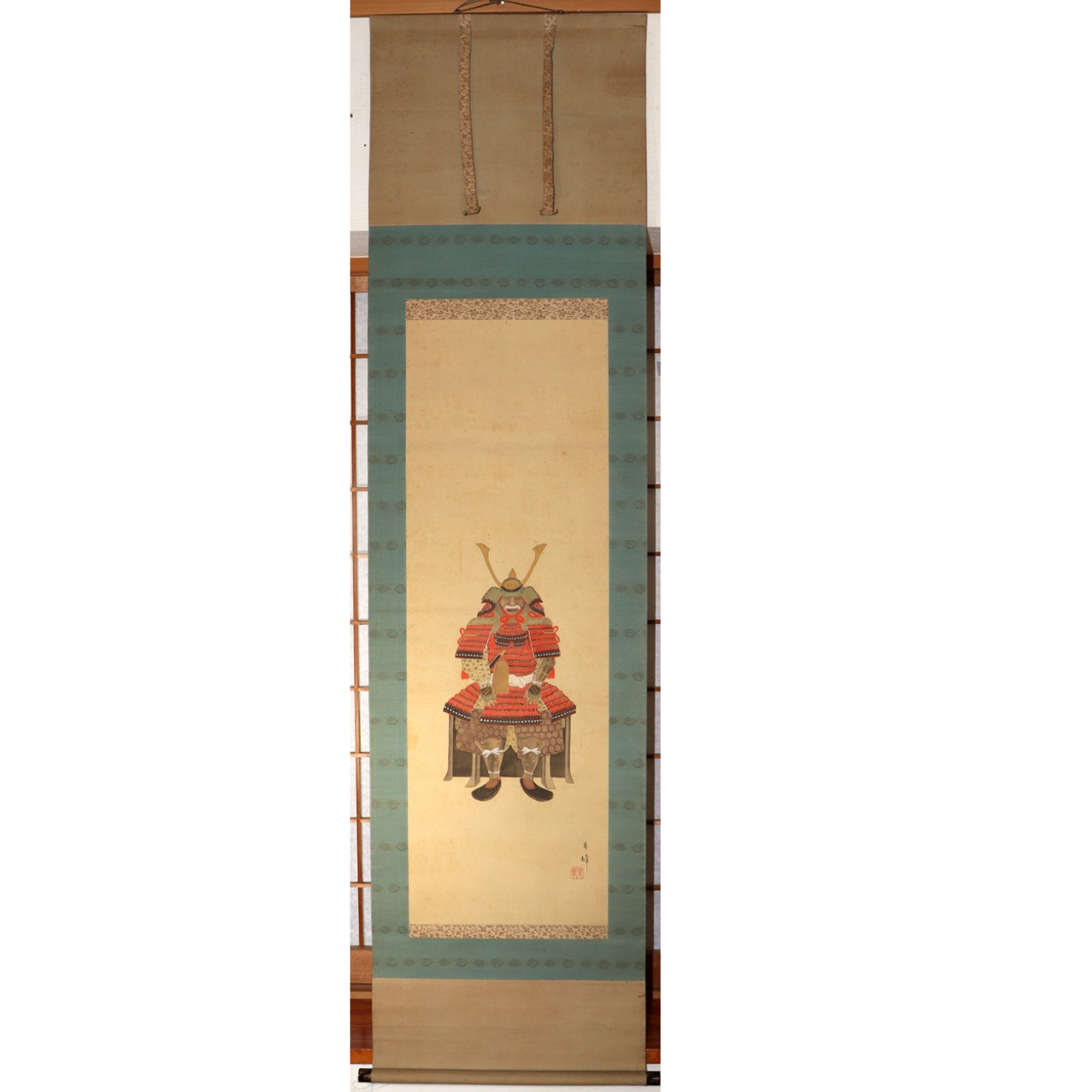 Japanese Antique Samurai Armor Kakejiku Hanging Scroll Painting with Box ASO4132