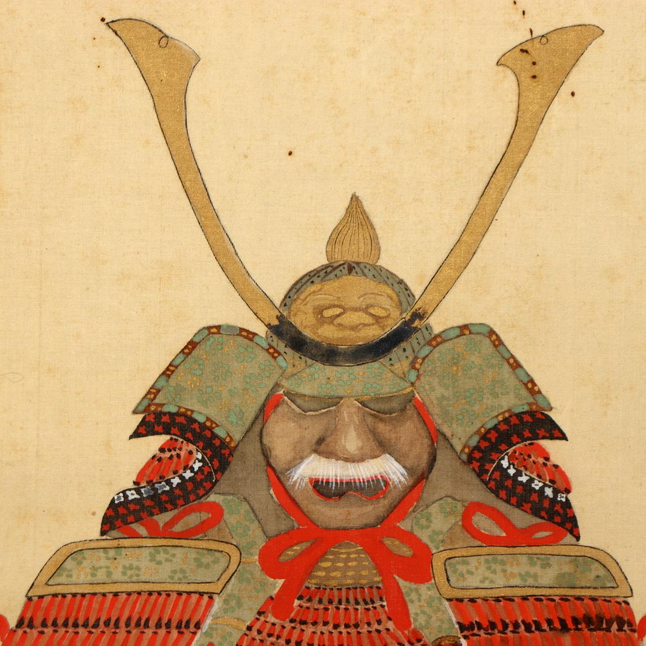 Japanese Antique Samurai Armor Kakejiku Hanging Scroll Painting with Box ASO4134