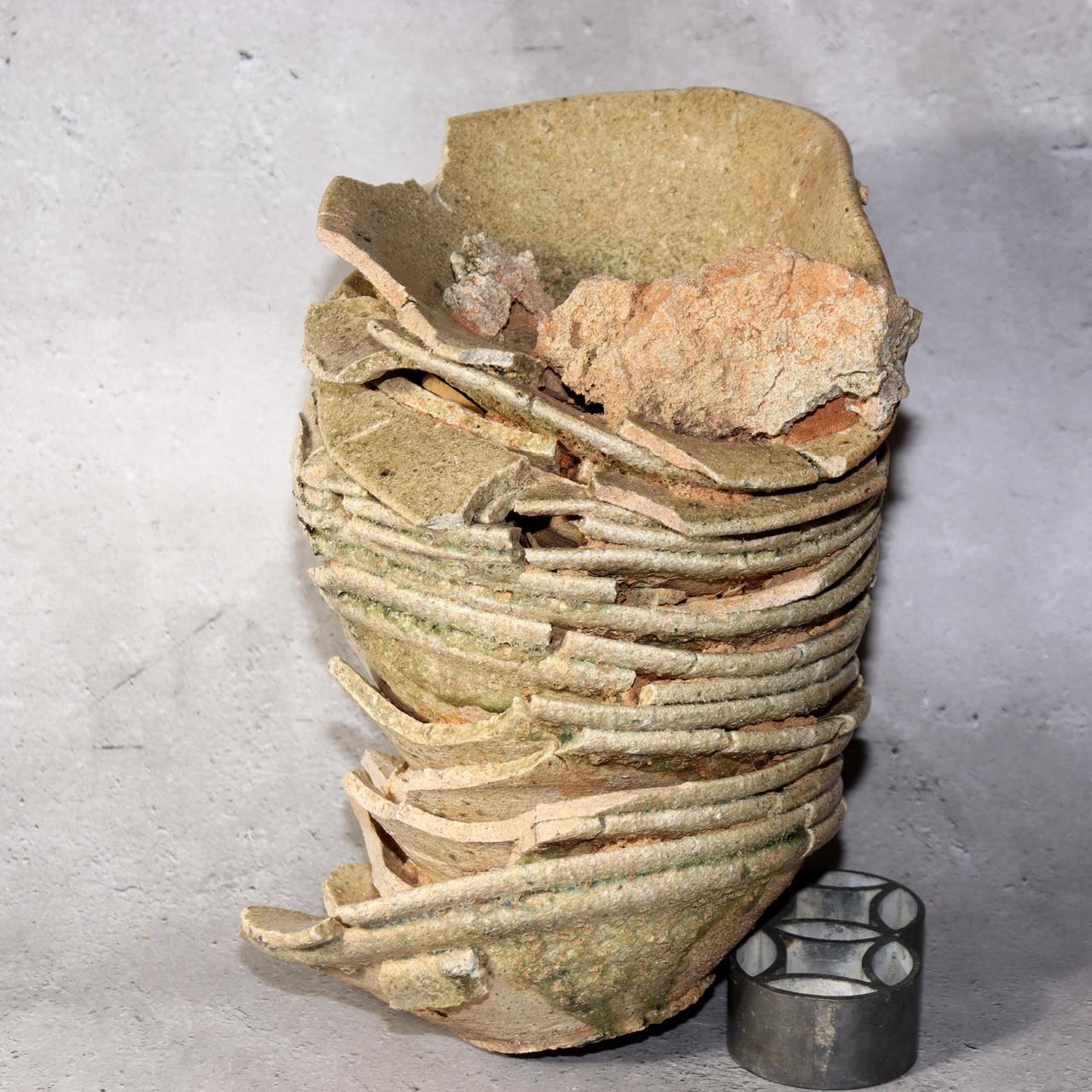 Japanese Antique Yama Chawan Gray Glazed Yama Chawan Fragment Pottery PCP270 -20