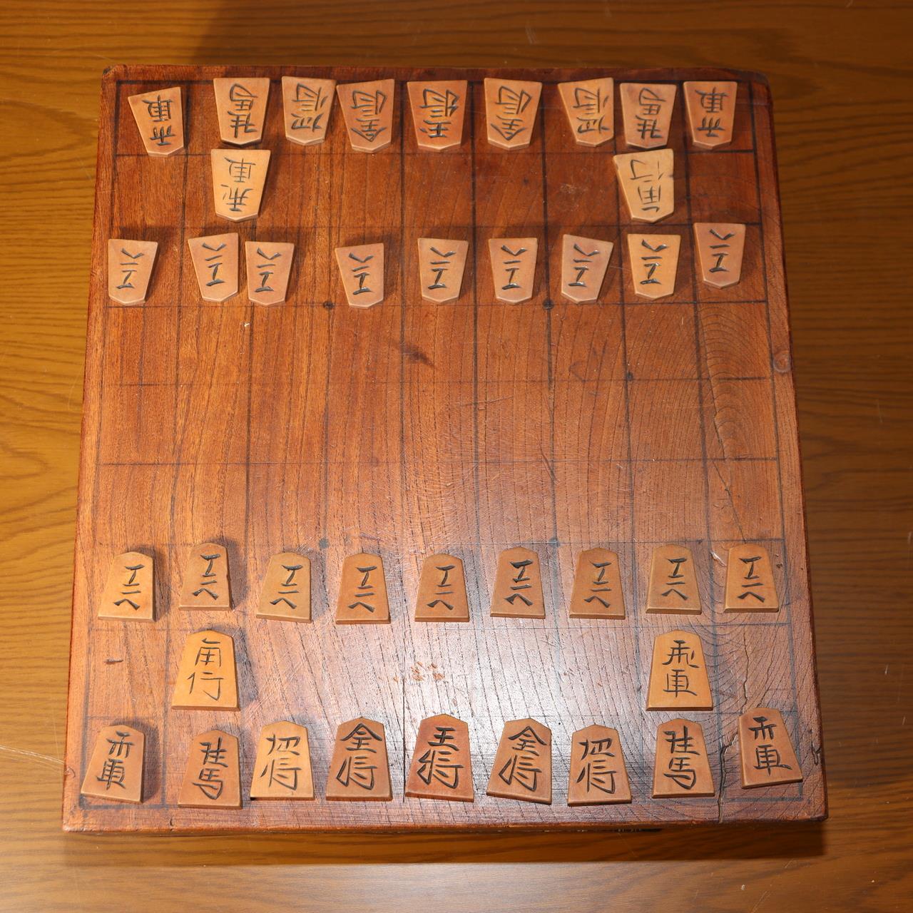 Japanese Antique Wooden Shogi Board with Pieces Go Game Meiji to Early Showa Era1
