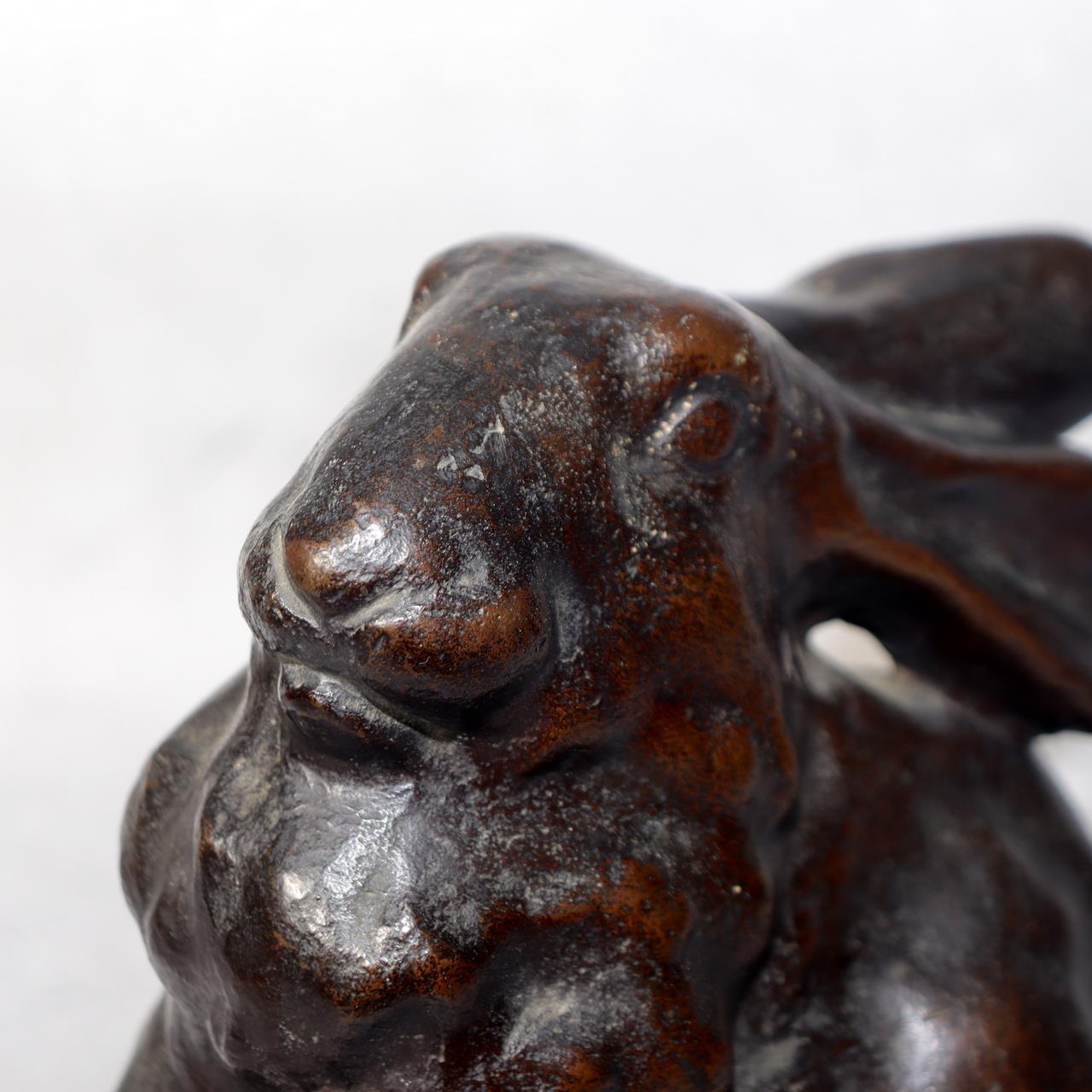 Japanese Bronze Rabbit Figurine Sculpture Ornament Art Work signed BOS97211