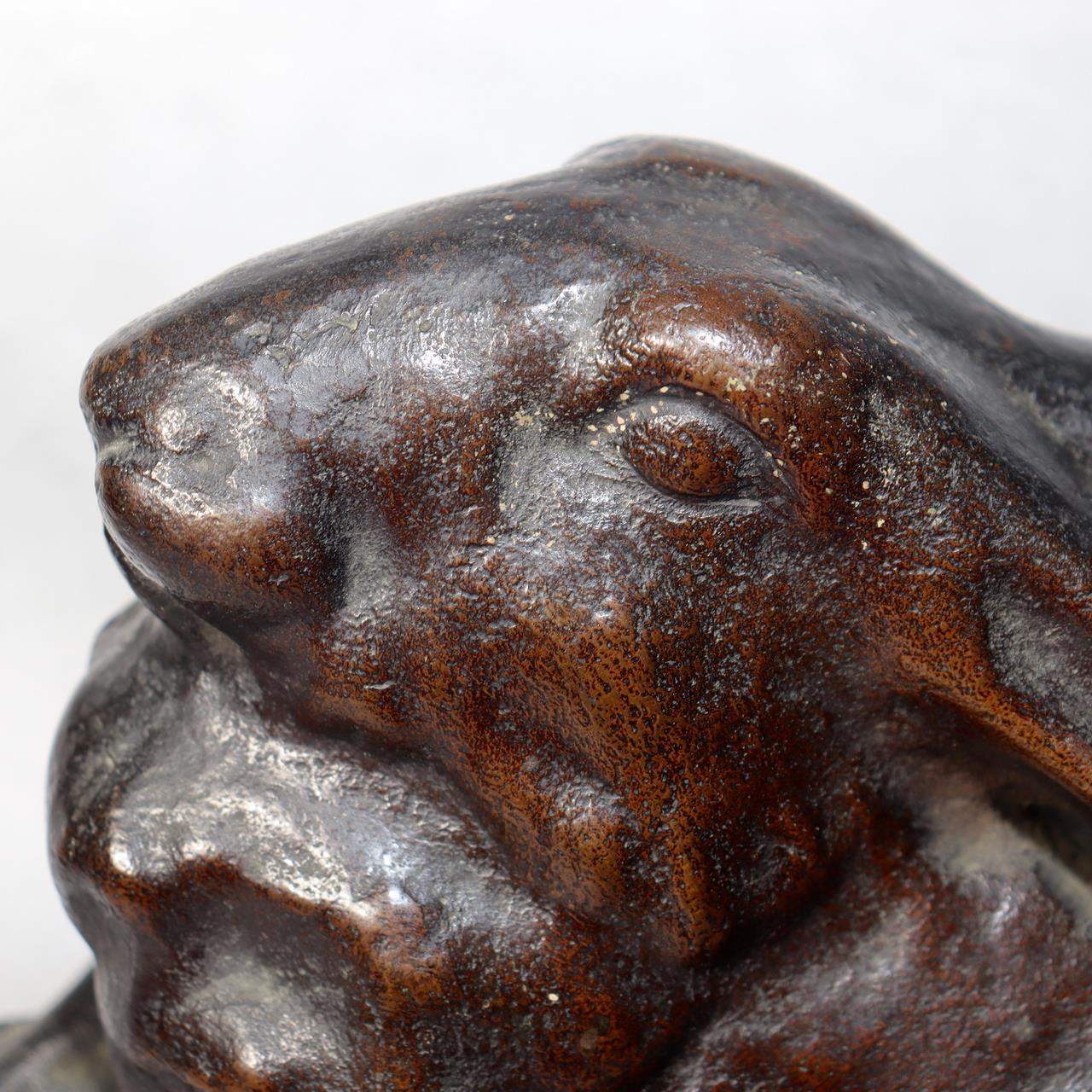 Japanese Bronze Rabbit Figurine Sculpture Ornament Art Work signed BOS97212