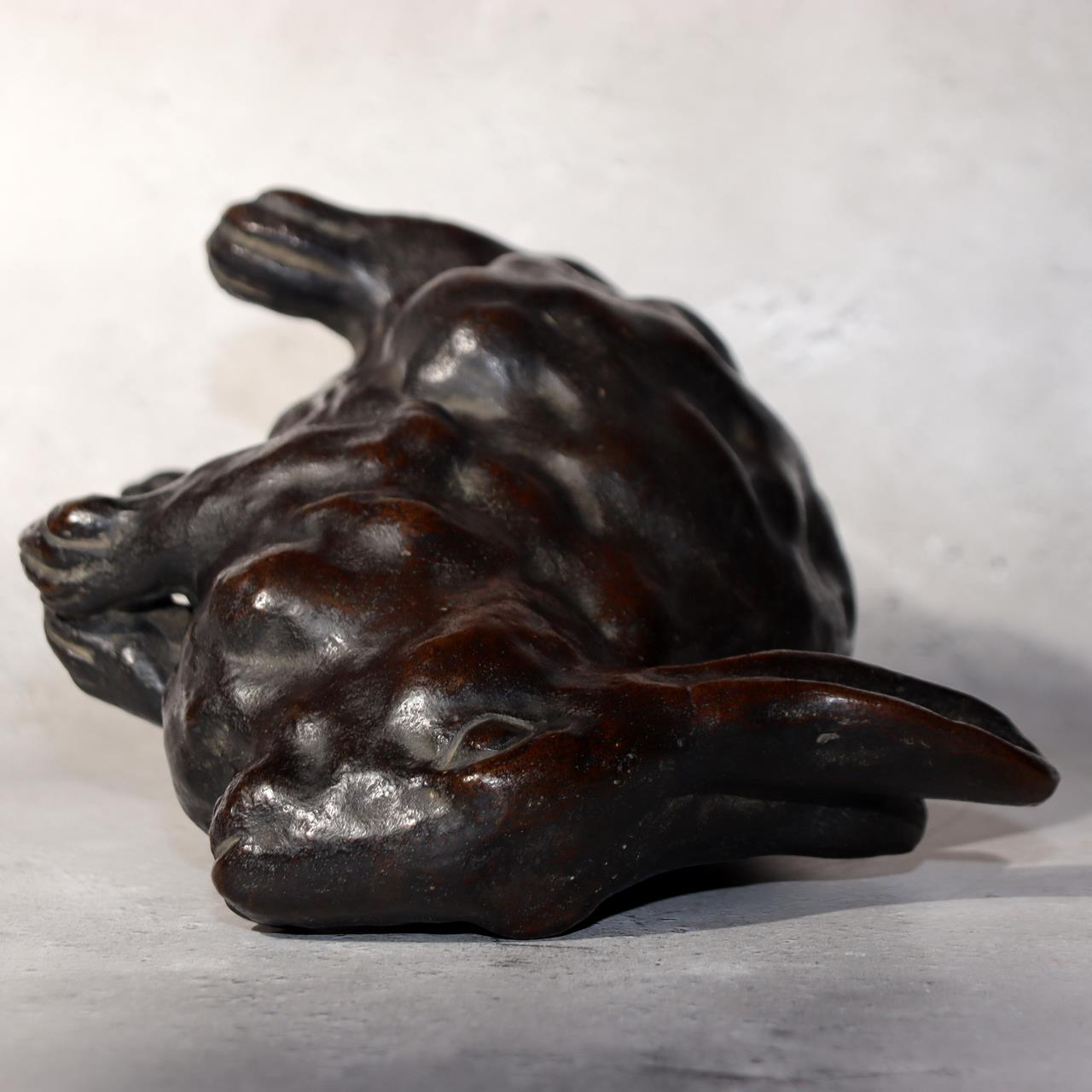 Japanese Bronze Rabbit Figurine Sculpture Ornament Art Work signed BOS97223