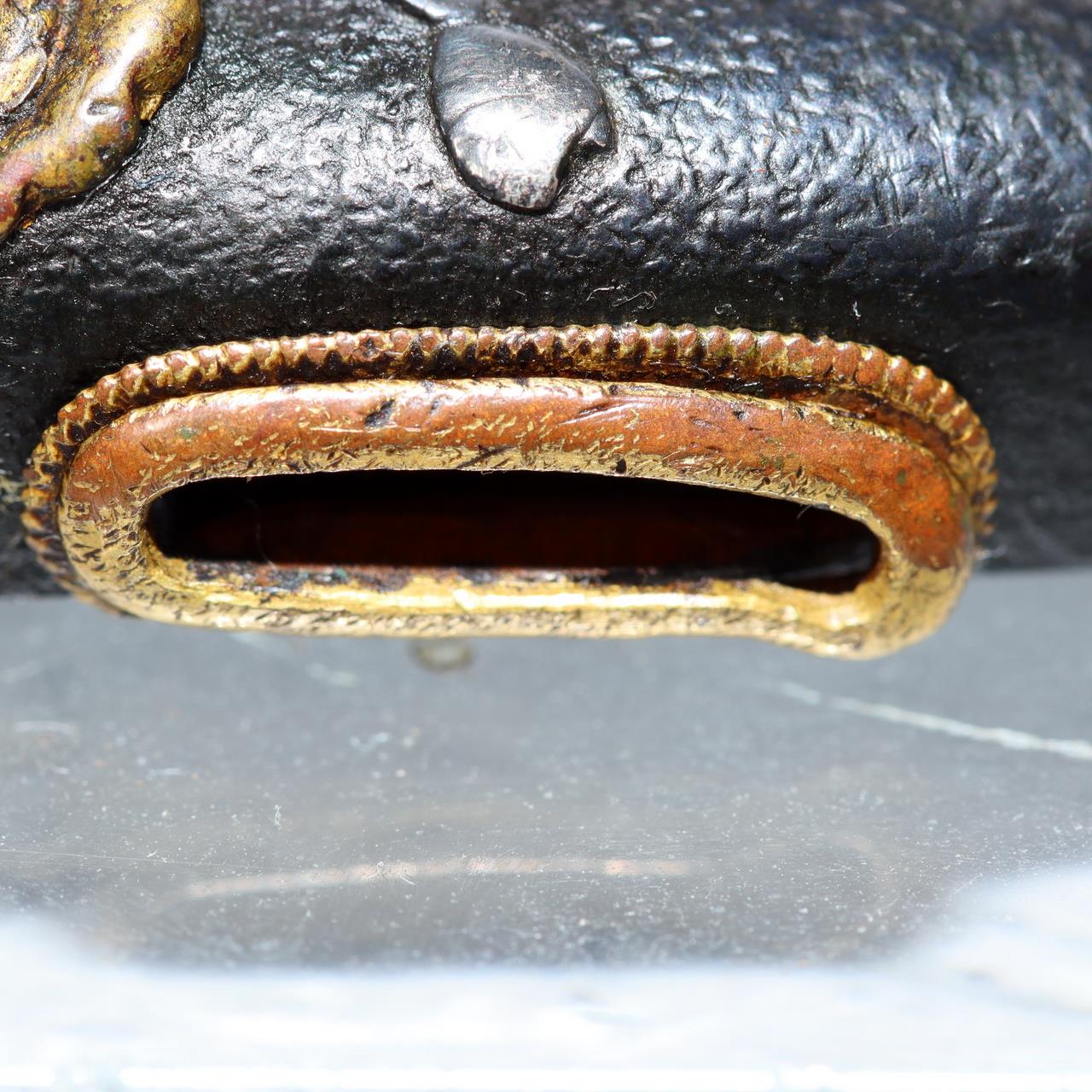 Japanese Edo Period Sword Fitting Kashira Bronze Shell Design Tsuba Part VG4065