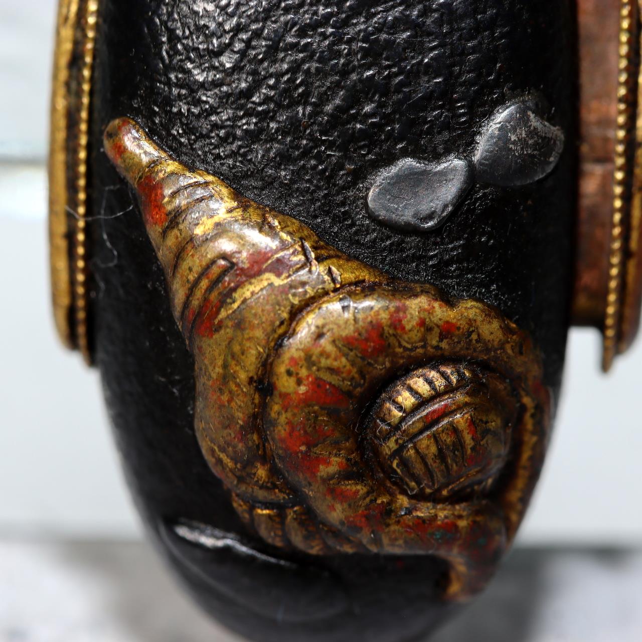 Japanese Edo Period Sword Fitting Kashira Bronze Shell Design Tsuba Part VG4067