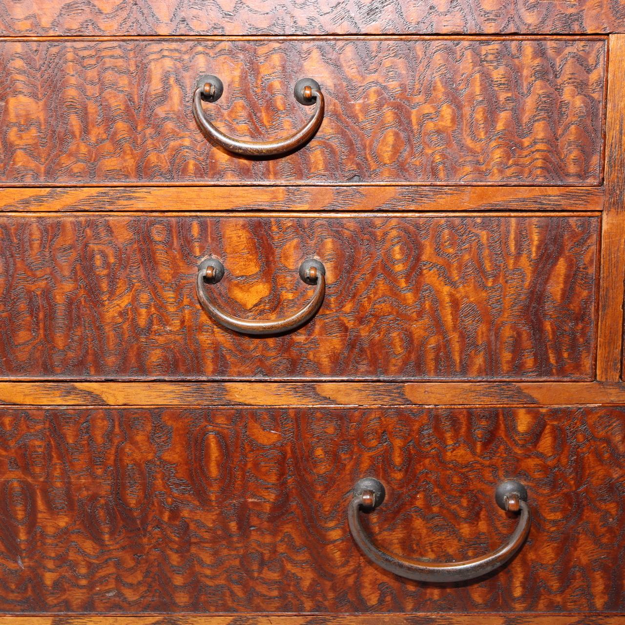 Japanese Wooden Sewing Box Tansu Chest of Drawers Keyaki Wood Vintage Haribako12