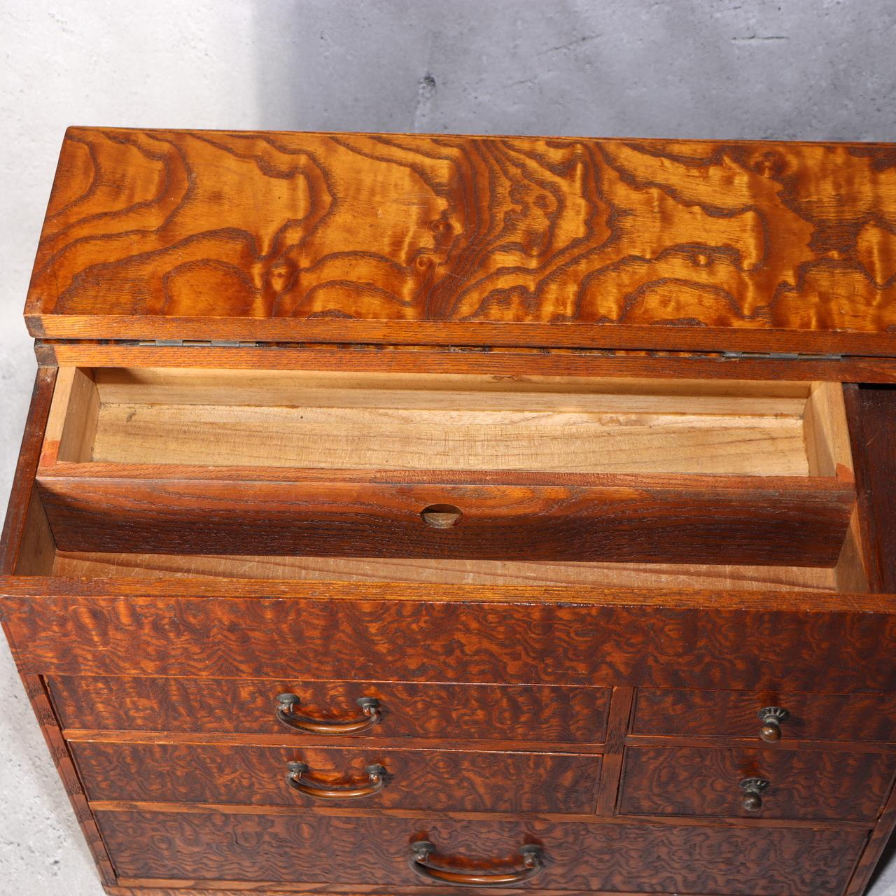 Japanese Wooden Sewing Box Tansu Chest of Drawers Keyaki Wood Vintage Haribako18