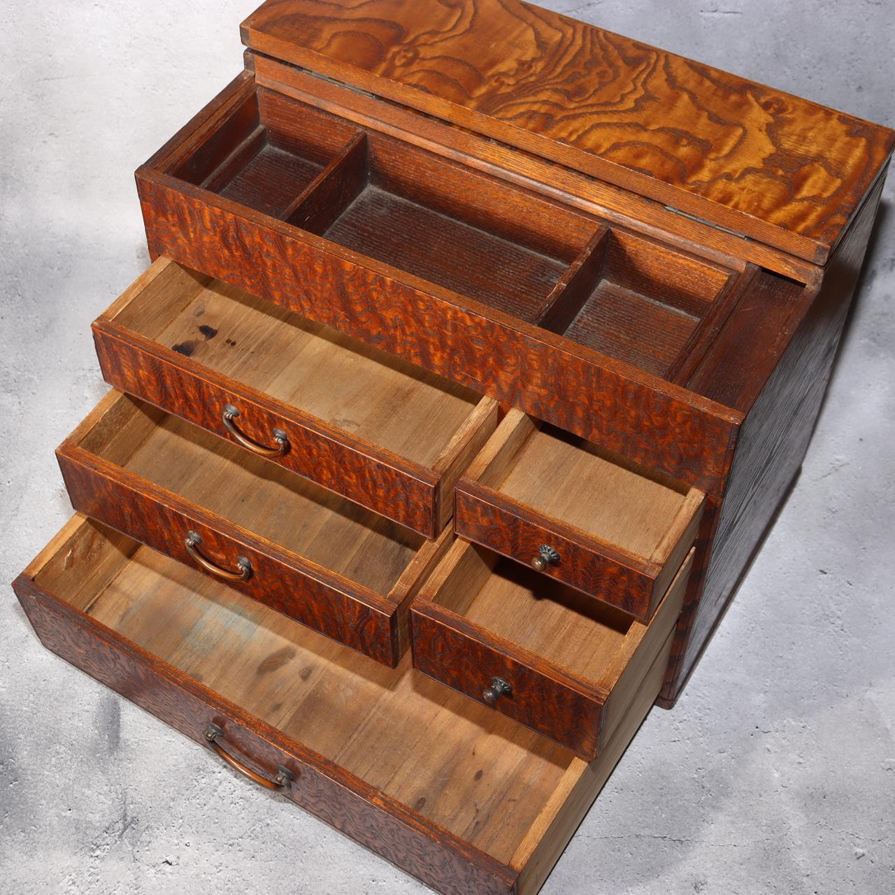 Japanese Wooden Sewing Box Tansu Chest of Drawers Keyaki Wood Vintage Haribako20