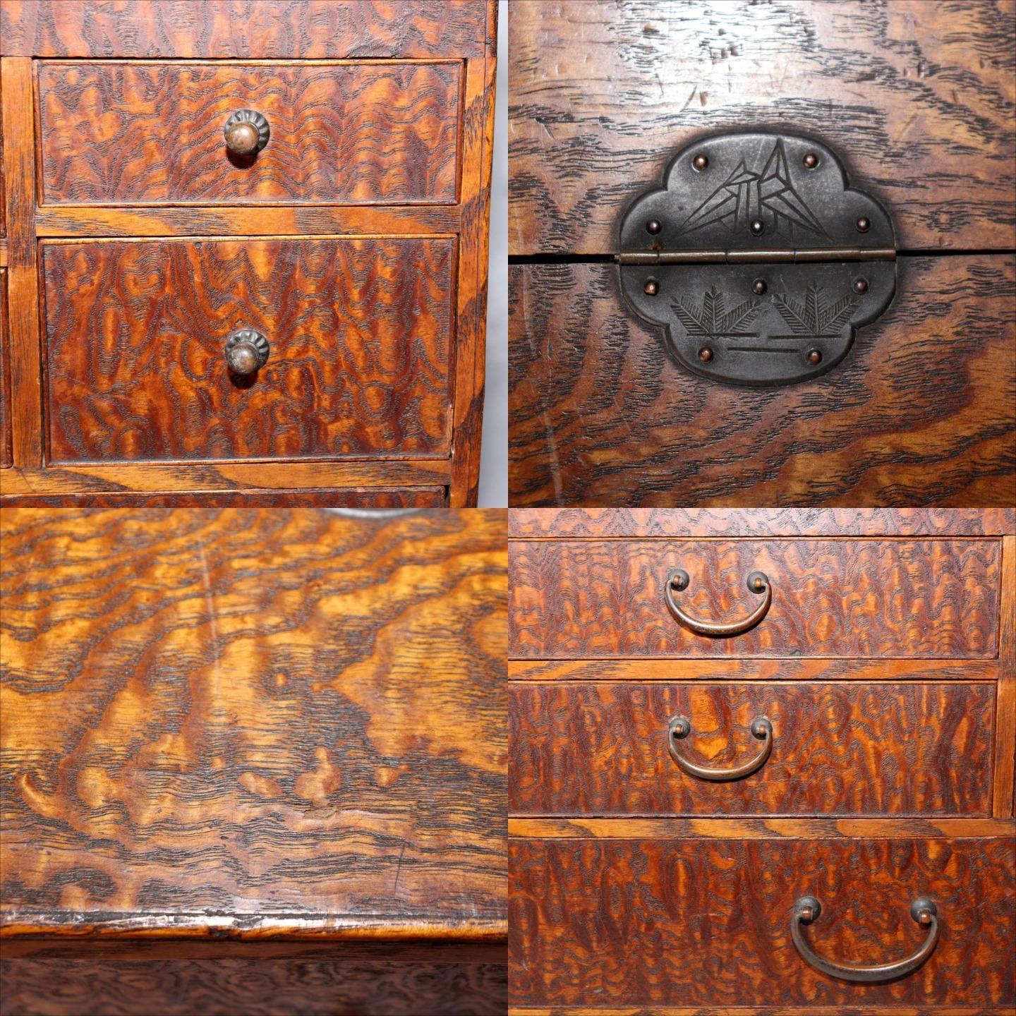 Japanese Wooden Sewing Box Tansu Chest of Drawers Keyaki Wood Vintage Haribako6