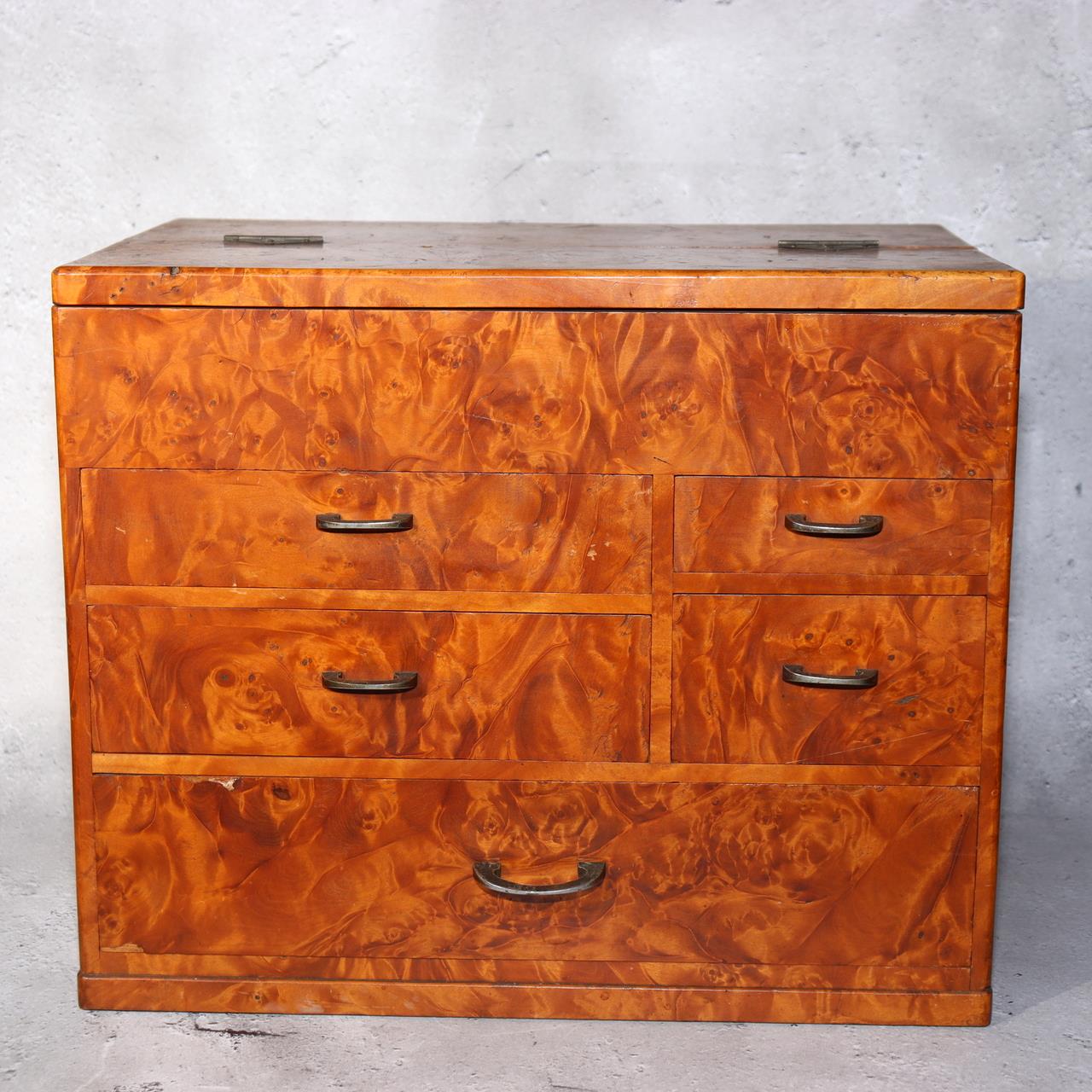 Japanese Wooden Sewing Box Tansu Chest of Drawers Vintage Haribako Storage0