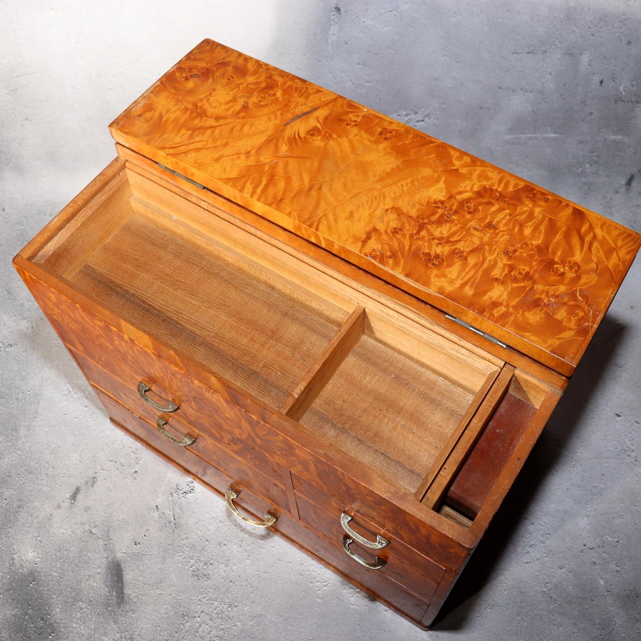 Japanese Wooden Sewing Box Tansu Chest of Drawers Vintage Haribako Storage10