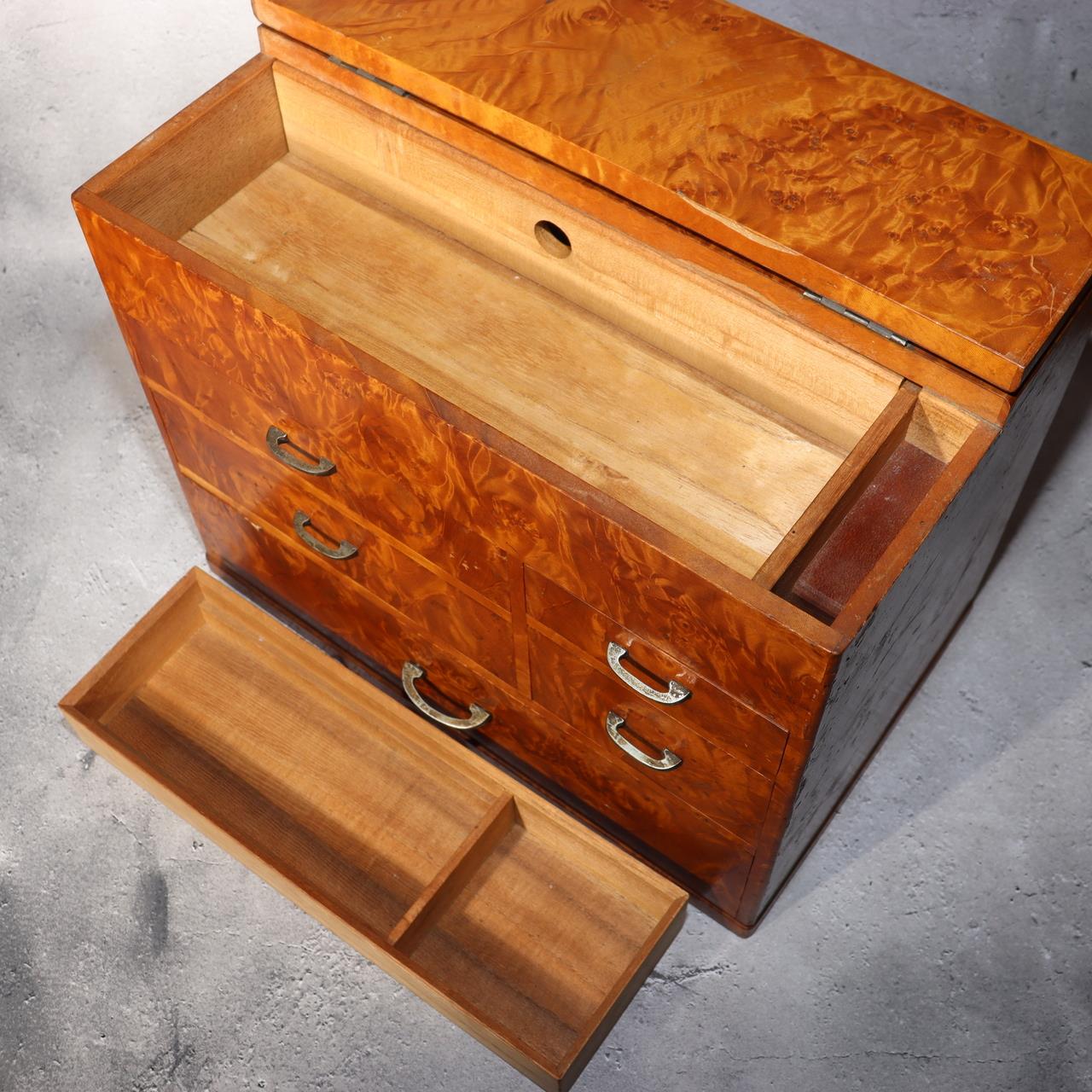 Japanese Wooden Sewing Box Tansu Chest of Drawers Vintage Haribako Storage11