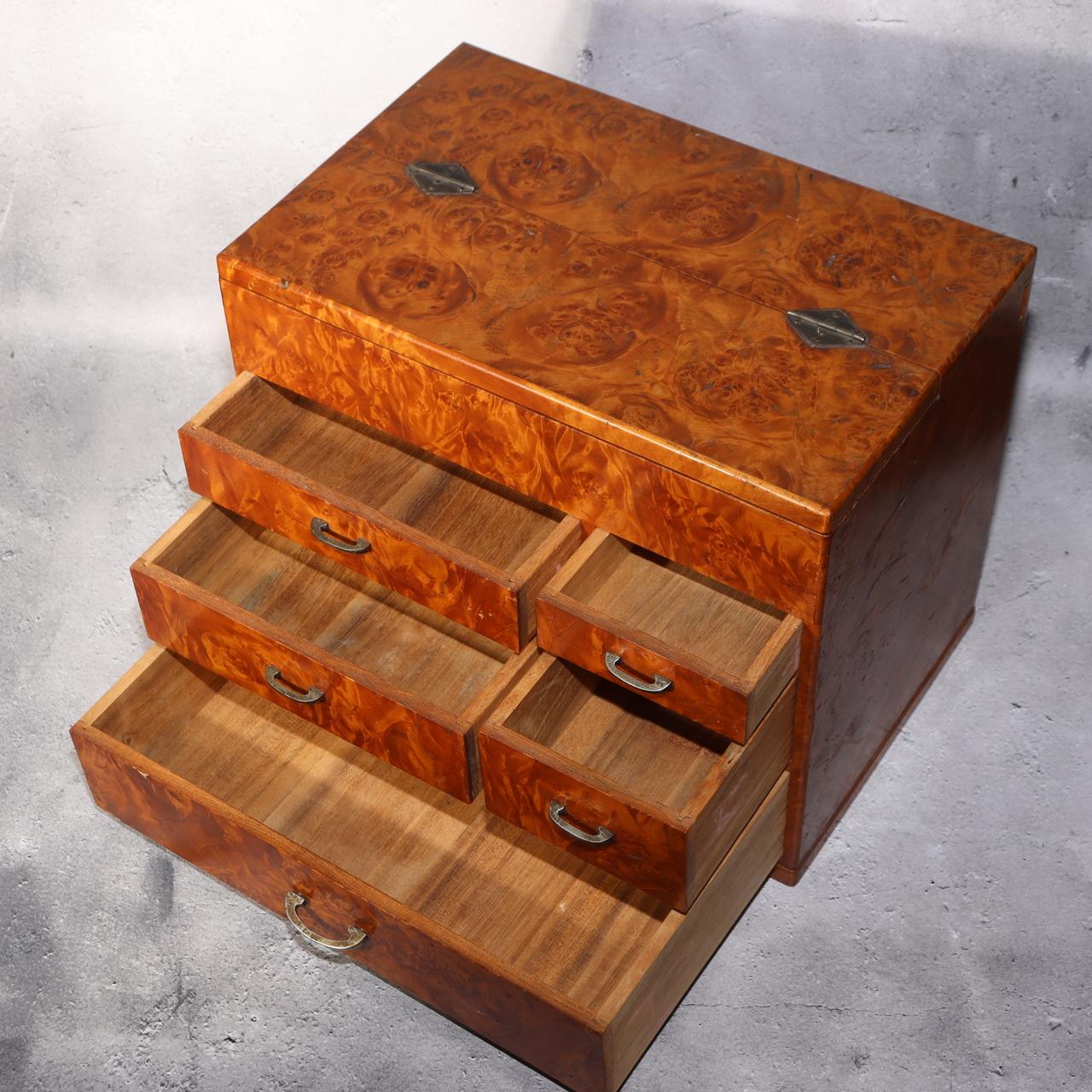 Japanese Wooden Sewing Box Tansu Chest of Drawers Vintage Haribako Storage12