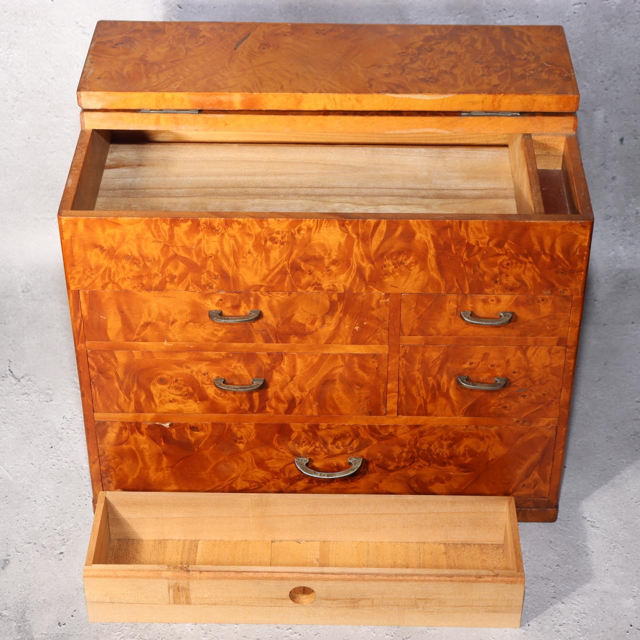 Japanese Wooden Sewing Box Tansu Chest of Drawers Vintage Haribako Storage23