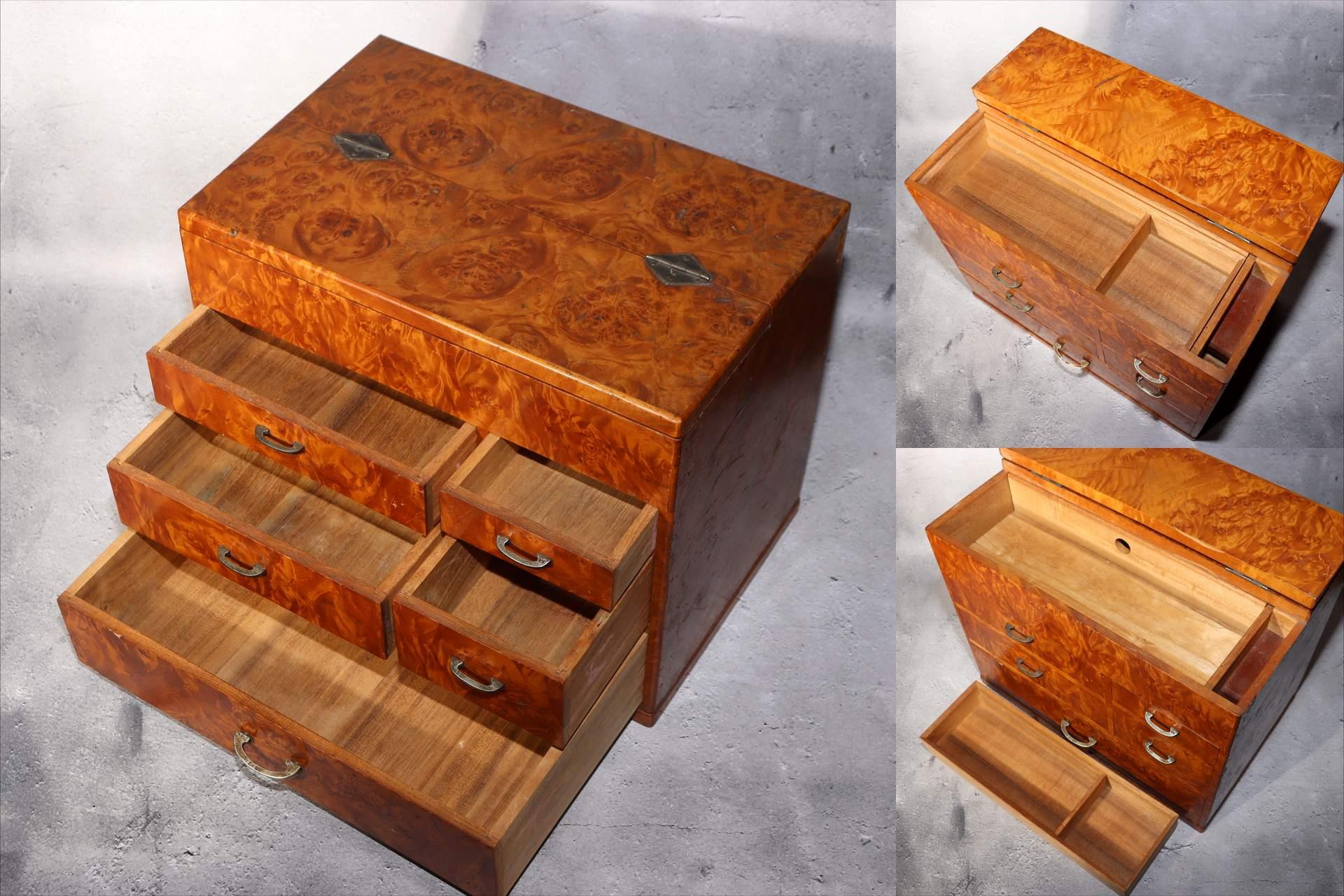 Japanese Wooden Sewing Box Tansu Chest of Drawers Vintage Haribako Storage6