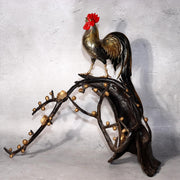 Japanese Bronze Rooster Figurine Plum Blossom Branch Ornament Signed  BOS9750