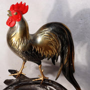 Japanese Bronze Rooster Figurine Plum Blossom Branch Ornament Signed  BOS9751