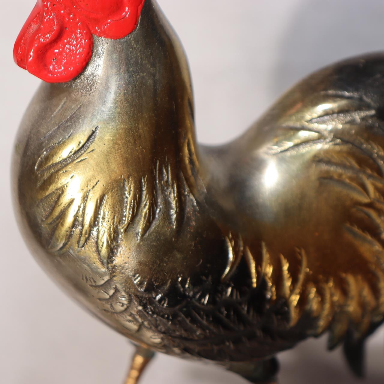 Japanese Bronze Rooster Figurine Plum Blossom Branch Ornament Signed  BOS9759