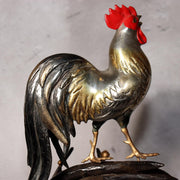 Japanese Bronze Rooster Figurine Plum Blossom Branch Ornament Signed  BOS97512