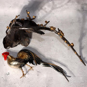 Japanese Bronze Rooster Figurine Plum Blossom Branch Ornament Signed  BOS9752