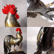 Japanese Bronze Rooster Figurine Plum Blossom Branch Ornament Signed  BOS9754