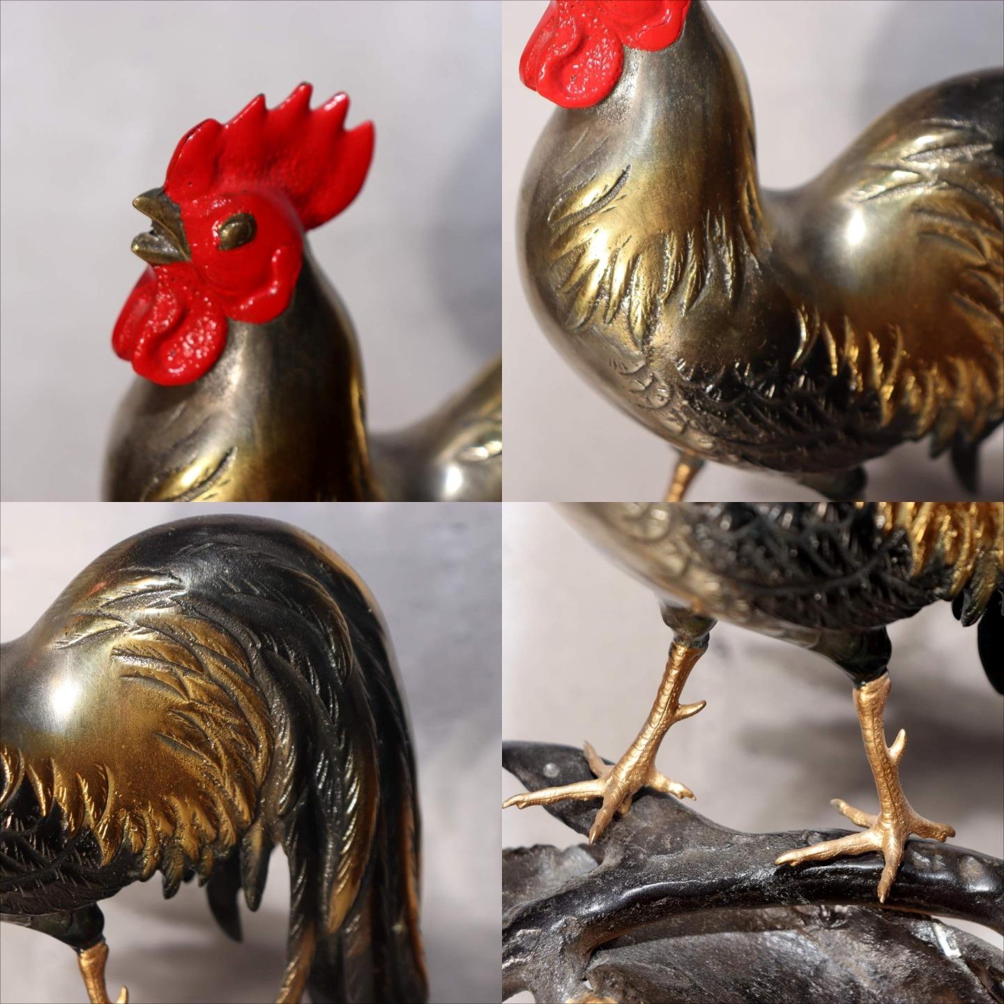 Japanese Bronze Rooster Figurine Plum Blossom Branch Ornament Signed  BOS9753